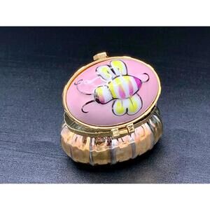 Mary Kay Pink Enamel Bee Trinket Box Gold Tone Hinged Collectible Keepsake